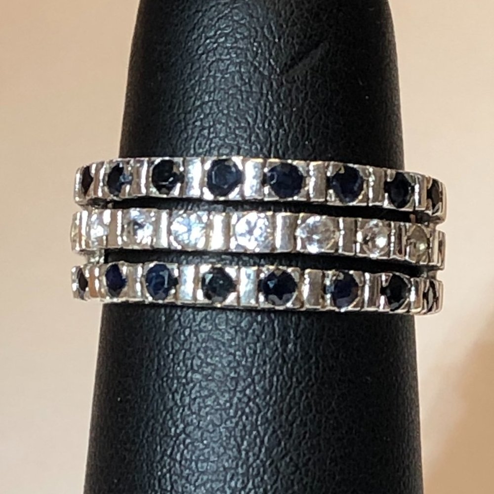 Sterling Band Ring with Sapphires and CZs